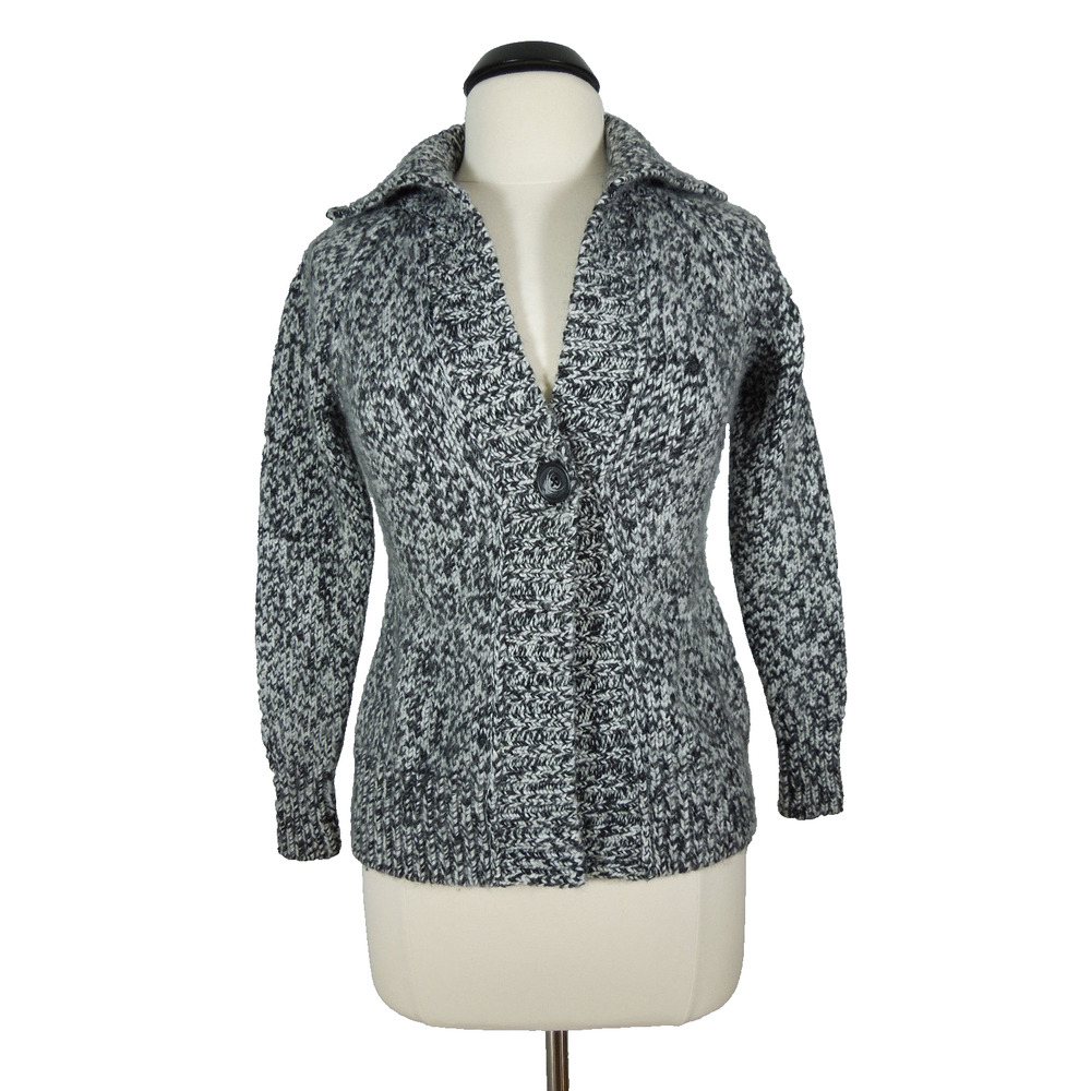 ANN TAYLOR LOFT Cardigan Sweater S SMALL Petites Salt Pepper Wool Blend Button